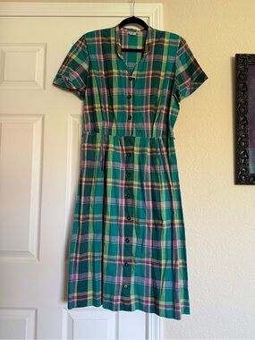 Vintage plaid cotton summer shirt dress